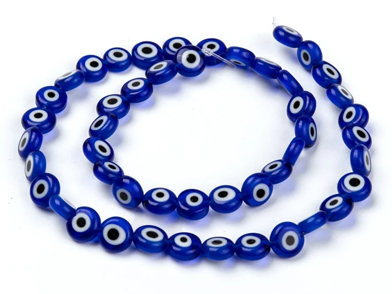 20 perles rondes en verre - œil porte bonheur - bleu roi - 8 mm