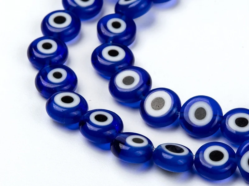20 perles rondes en verre - œil porte bonheur - bleu roi - 8 mm