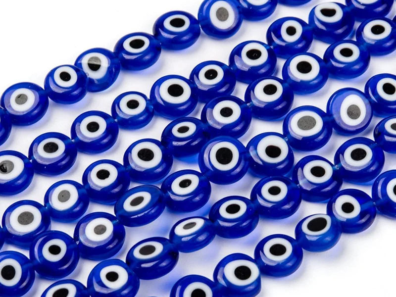 20 perles rondes en verre - œil porte bonheur - bleu roi - 8 mm