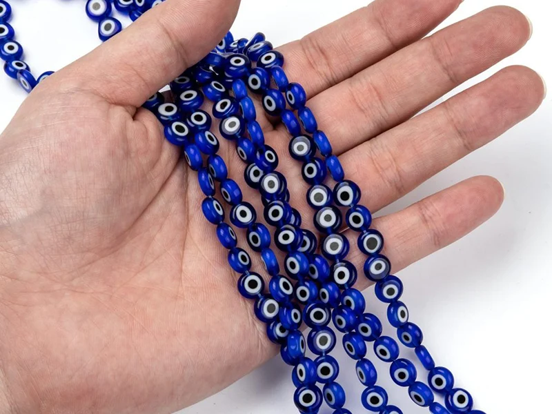 20 perles rondes en verre - œil porte bonheur - bleu roi - 8 mm