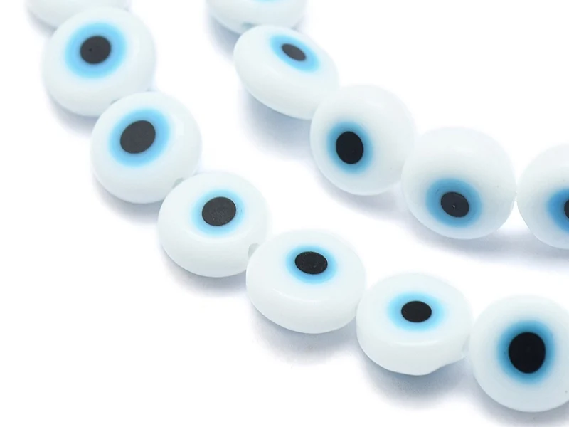 20 perles rondes en verre - œil porte bonheur - blanc - 6 mm