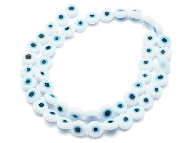 20 perles rondes en verre - œil porte bonheur - blanc - 6 mm