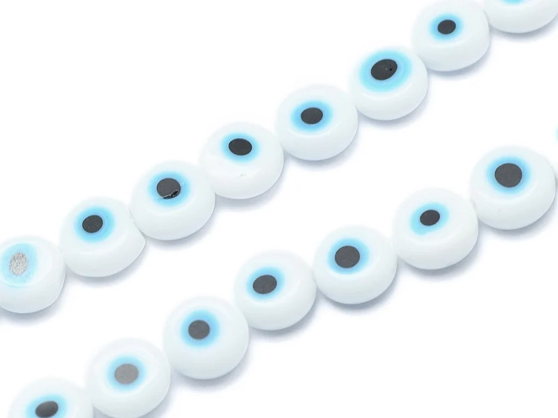 20 perles rondes en verre - œil porte bonheur - blanc - 8 mm