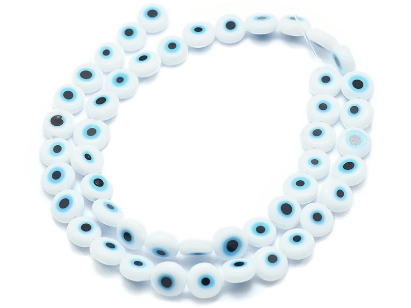 20 perles rondes en verre - œil porte bonheur - blanc - 8 mm