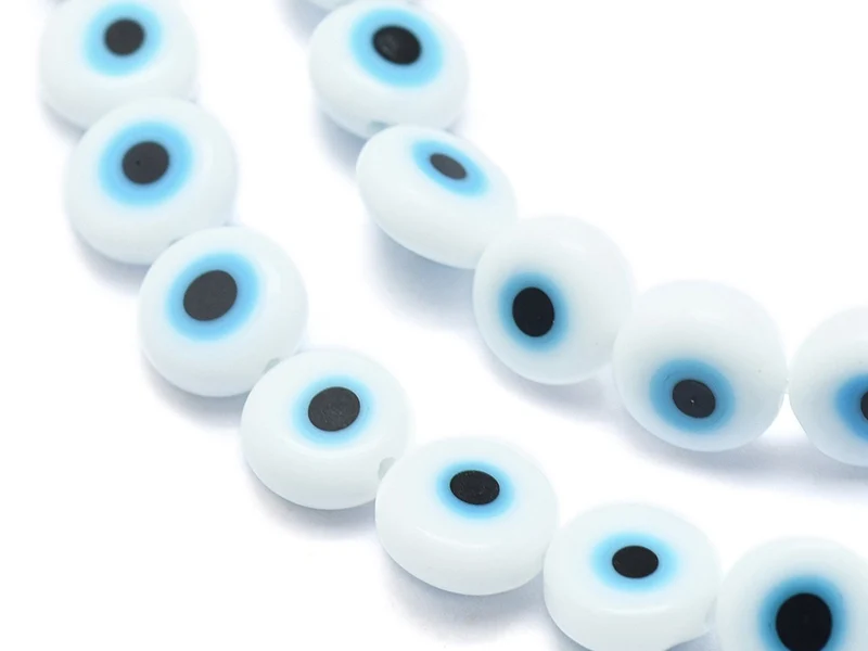 20 perles rondes en verre - œil porte bonheur - blanc - 8 mm