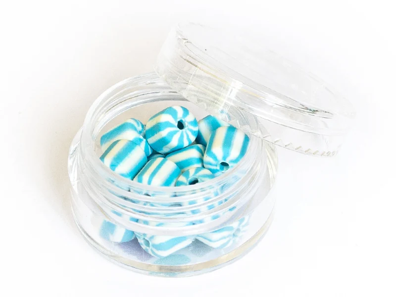 Boite de perles tubes Heishi 6 mm - rayé bleu turquoise