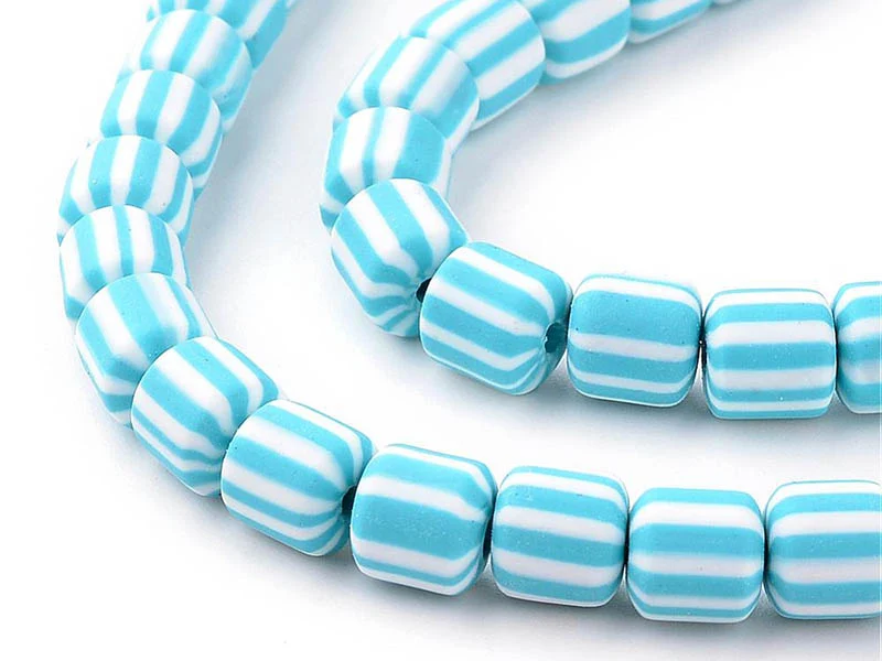 Boite de perles tubes Heishi 6 mm - rayé bleu turquoise