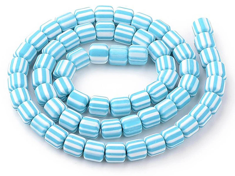 Boite de perles tubes Heishi 6 mm - rayé bleu turquoise