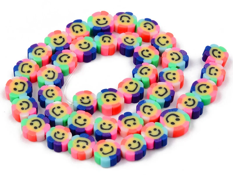 20 perles fleur sourire en pâte polymère - 9 mm