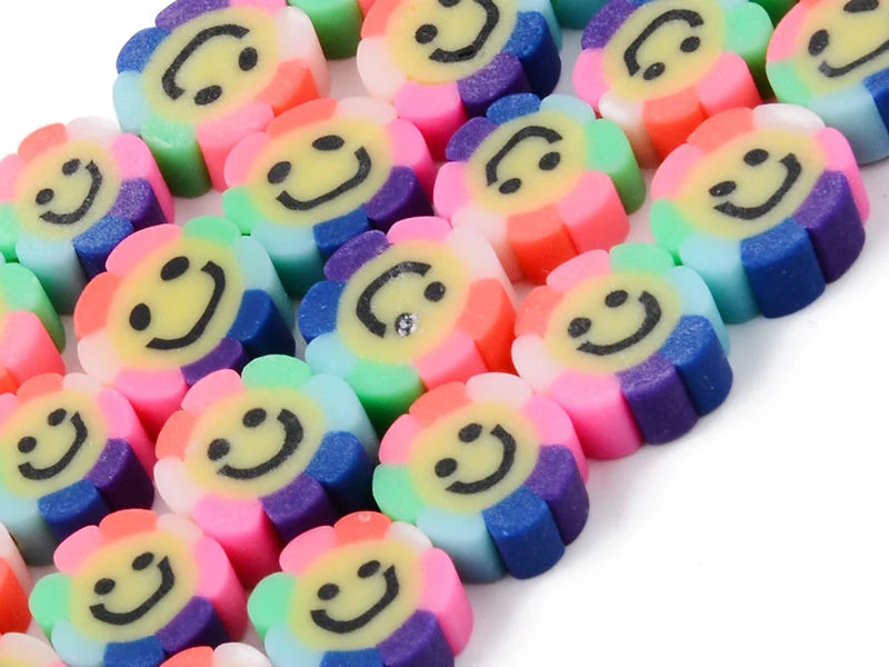 20 perles fleur sourire en pâte polymère - 9 mm