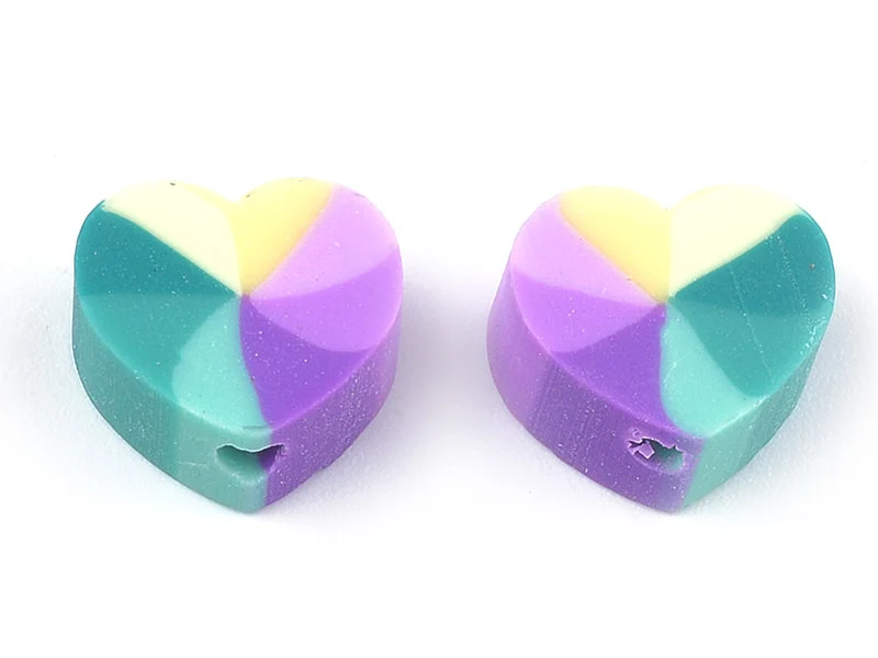 20 perles cœur effet rainbow en pâte polymère - multicolore - 9 mm
