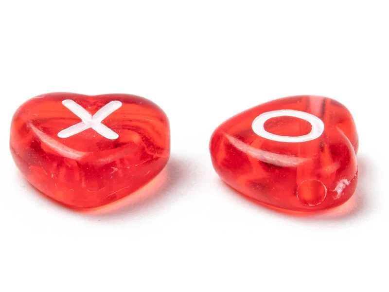 200 perles cœur en plastique - lettres alphabet - 11 mm