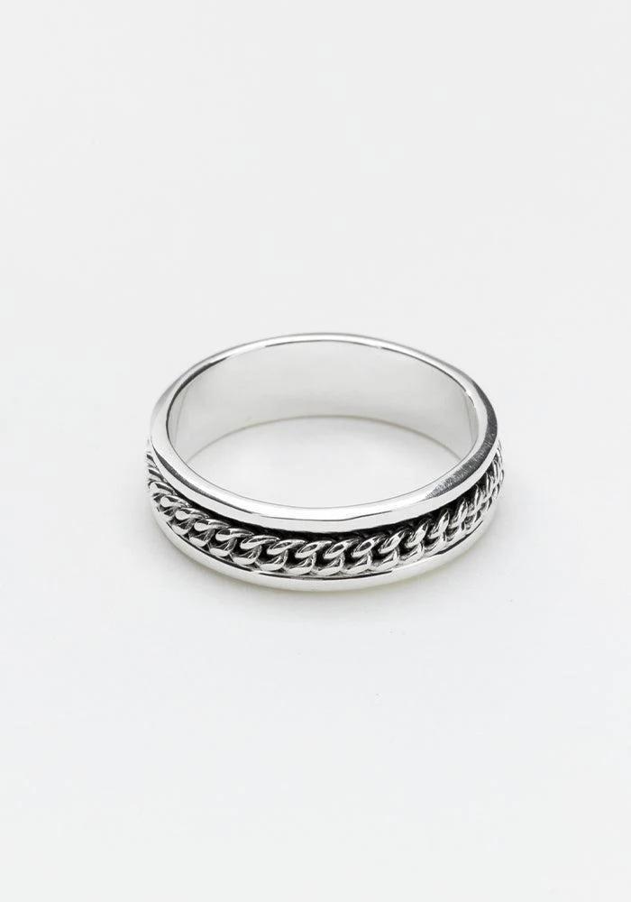 Bague Avec Chaine Au Centre Argent