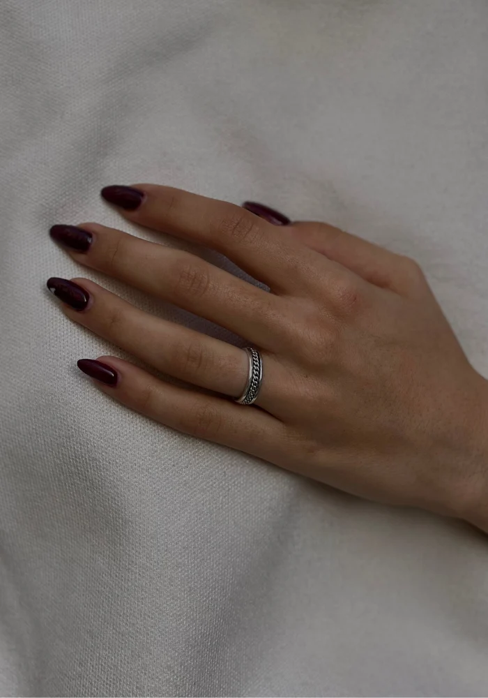 Bague Avec Chaine Au Centre Argent