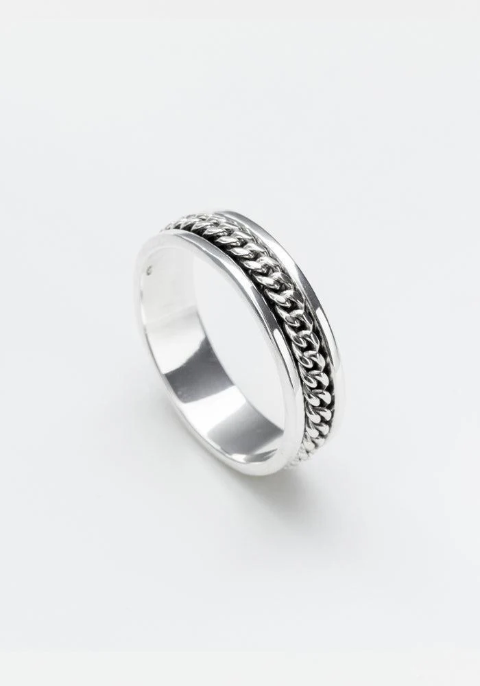 Bague Avec Chaine Au Centre Argent