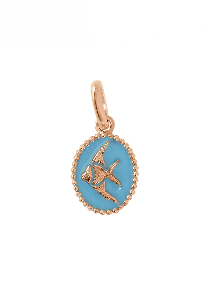 Pendentif Poisson Ange Or Rose Résine Turquoise
