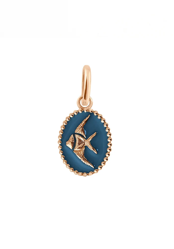 Pendentif Poisson Ange Or Rose Résine Bleu Céleste