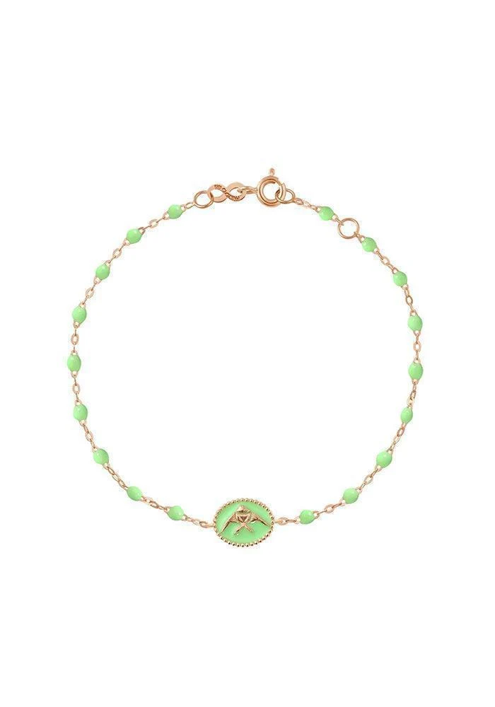 Bracelet Poisson Ange Or Rose Et Résines Anis 17 cm