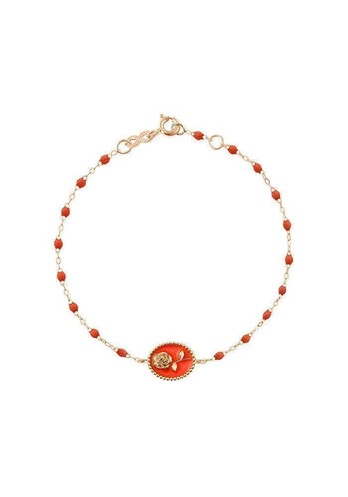 Bracelet Rose En Or Rose Et Résines Corail 17cm