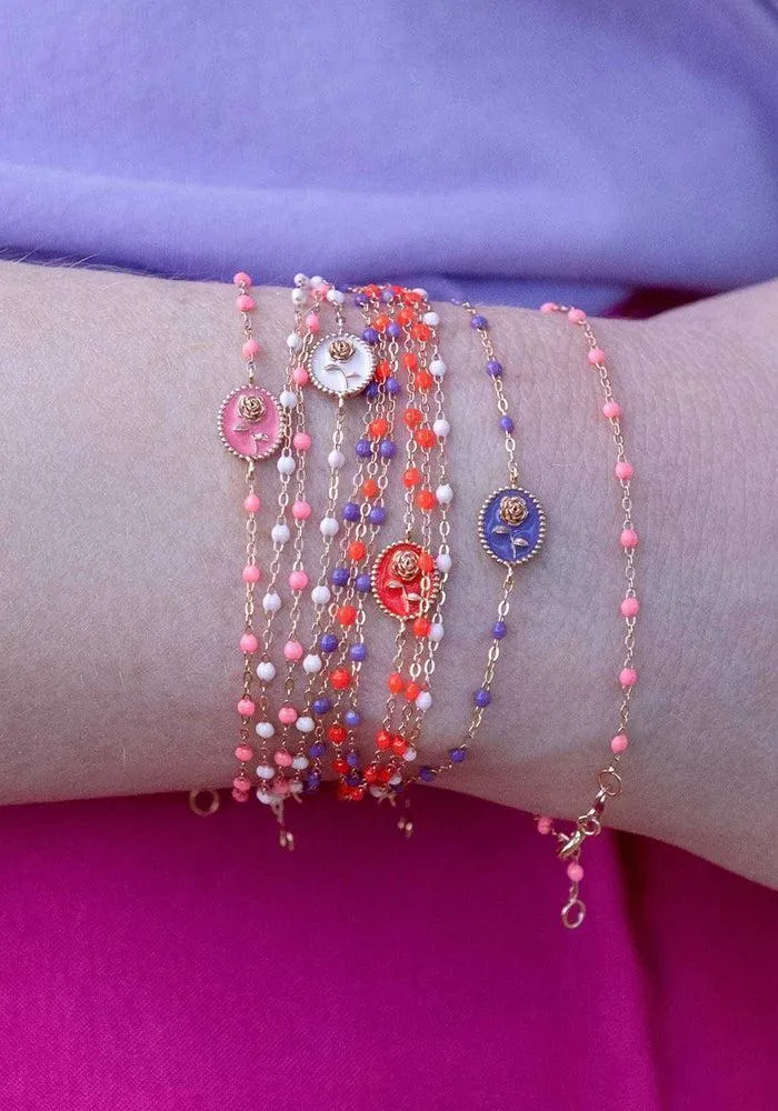 Bracelet Rose En Or Rose Et Résines Corail 17cm