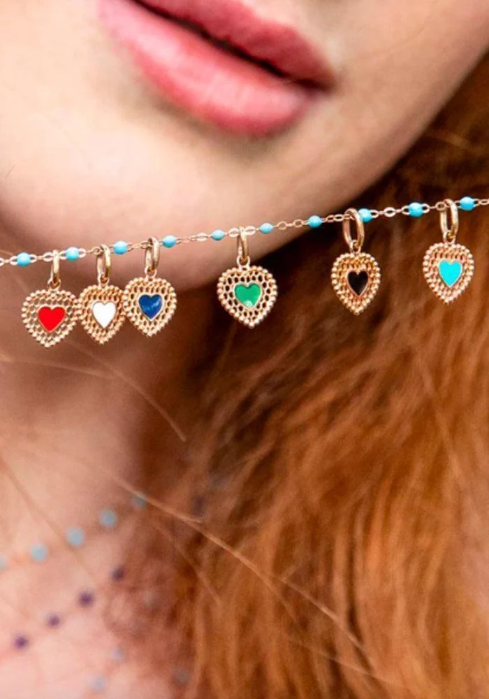 Pendentif Coeur Dentelle Or Rose Résine Blanc