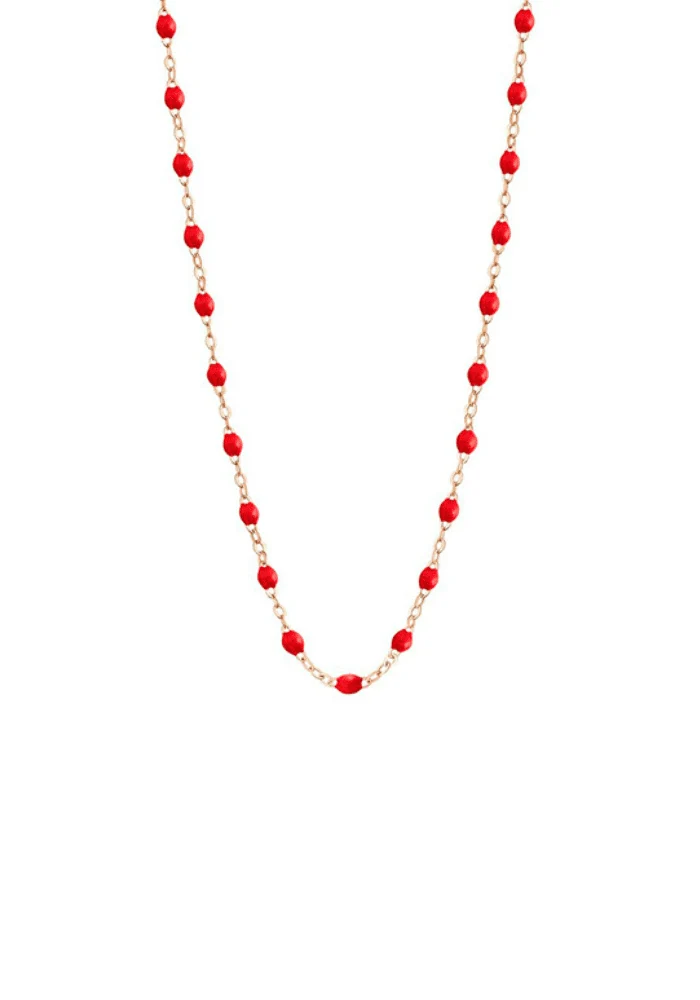 Collier Classique Gigi Or Rose Et Résines Coquelicot 42cm