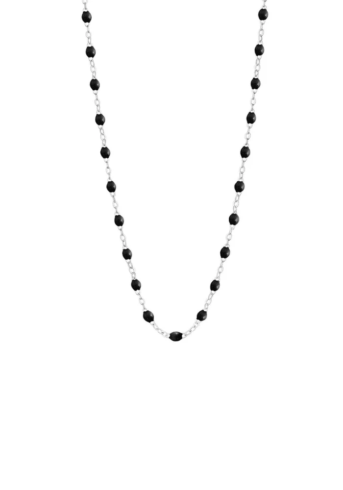 Collier Classique Gigi Or Blanc Et Résines Noir 42 cm