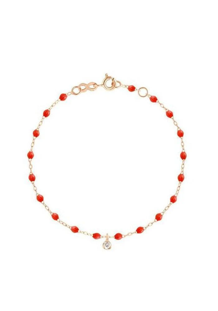 Bracelet Gigi Suprême Or Rose Diamant Et Résines Corail 17cm