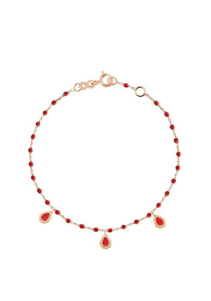 Bracelet Lucky Cashmere Or Rose Et Résines Coquelicot 17cm