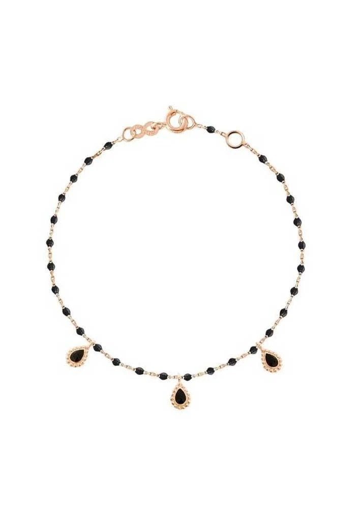 Bracelet Lucky Cashmere Or Rose Et Résines Noir 17cm