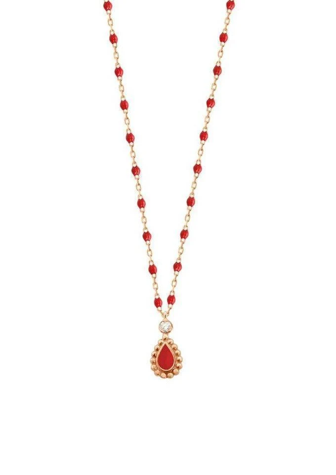 Collier Lucky Cashmere Or Rose Diamant Et Résines Coquelicot 42cm