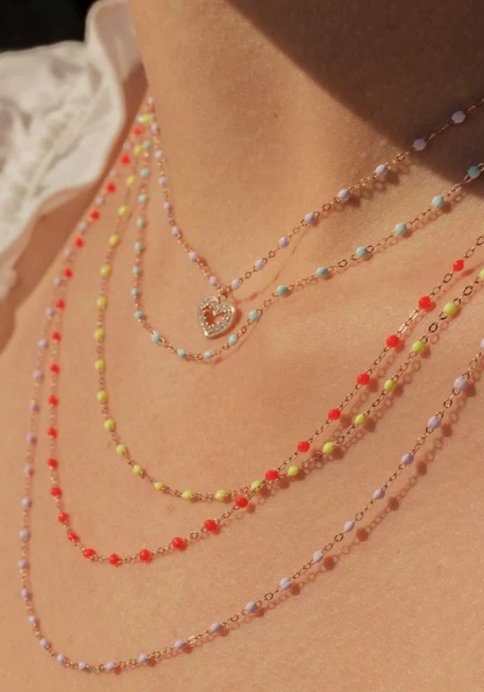 Collier Classique Gigi Or Rose Et Résines Parme 50cm