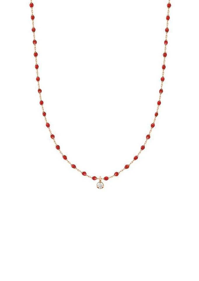 Collier Mini Gigi Or Rose Diamant Et Résine Coquelicot 40cm