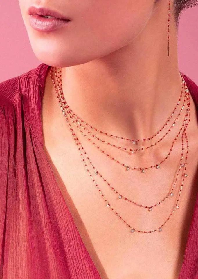 Collier Mini Gigi Or Rose Diamant Et Résine Coquelicot 40cm