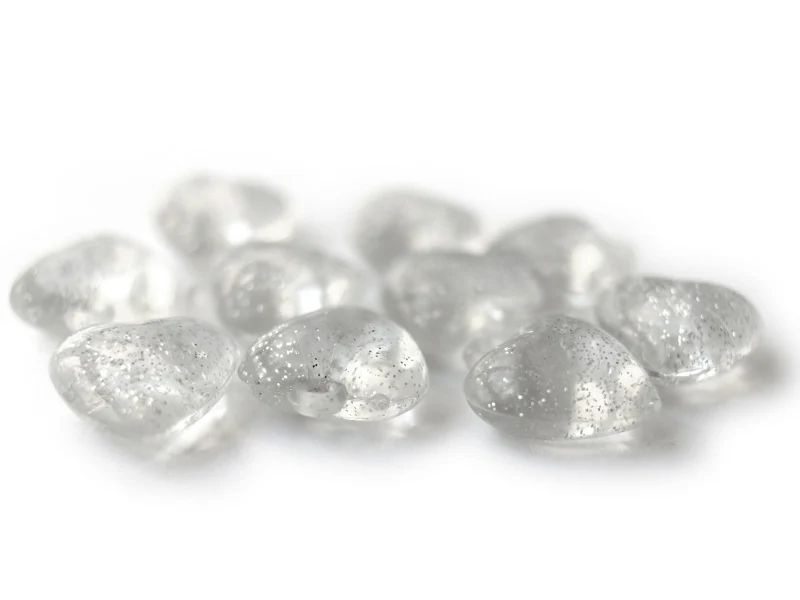 10 perles en plastique - coeur transparents à paillettes - 22 mm