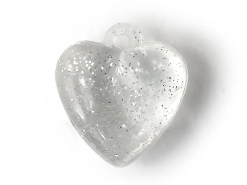 10 perles en plastique - coeur transparents à paillettes - 22 mm
