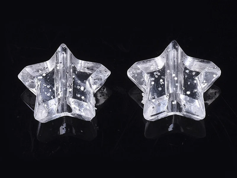50 perles en plastique - étoiles transparentes à paillettes - 10 mm