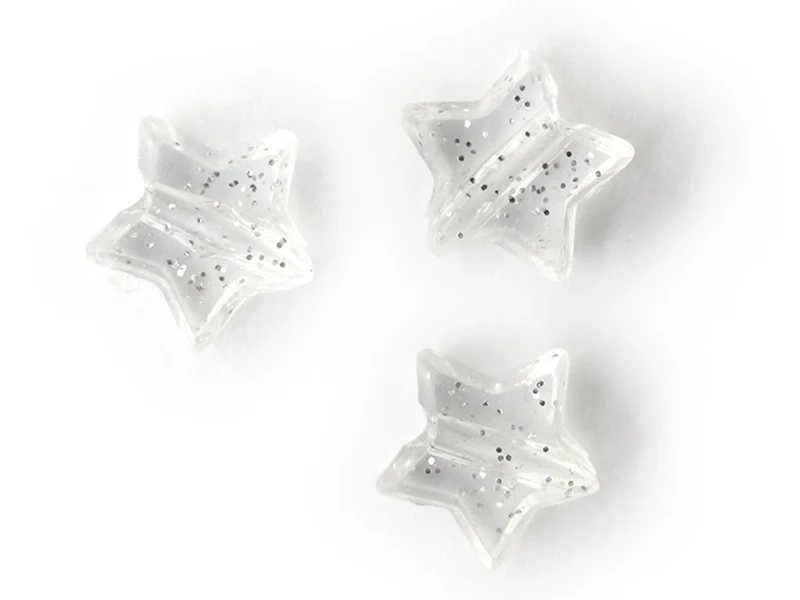 50 perles en plastique - étoiles transparentes à paillettes - 10 mm