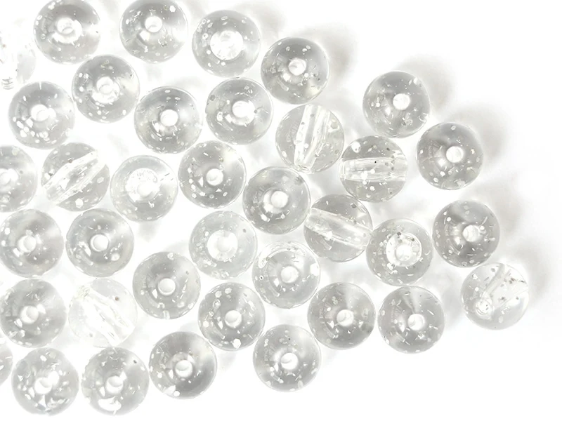 50 perles en plastique - ronde à paillettes - blanc - 7 mm