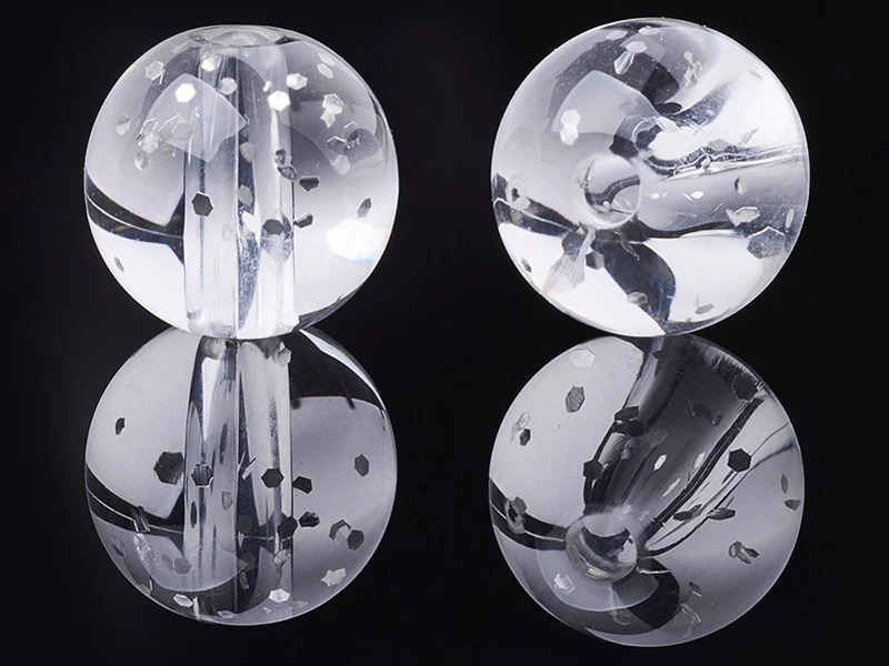 50 perles en plastique - ronde à paillettes - blanc - 7 mm