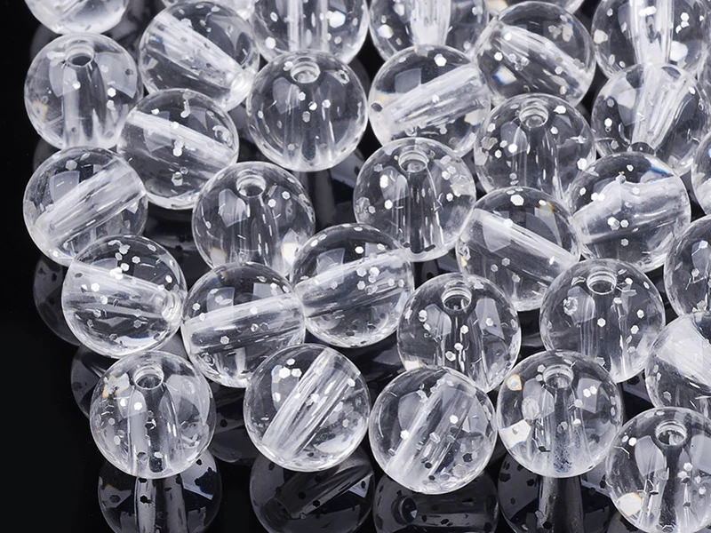 50 perles en plastique - ronde à paillettes - blanc - 7 mm