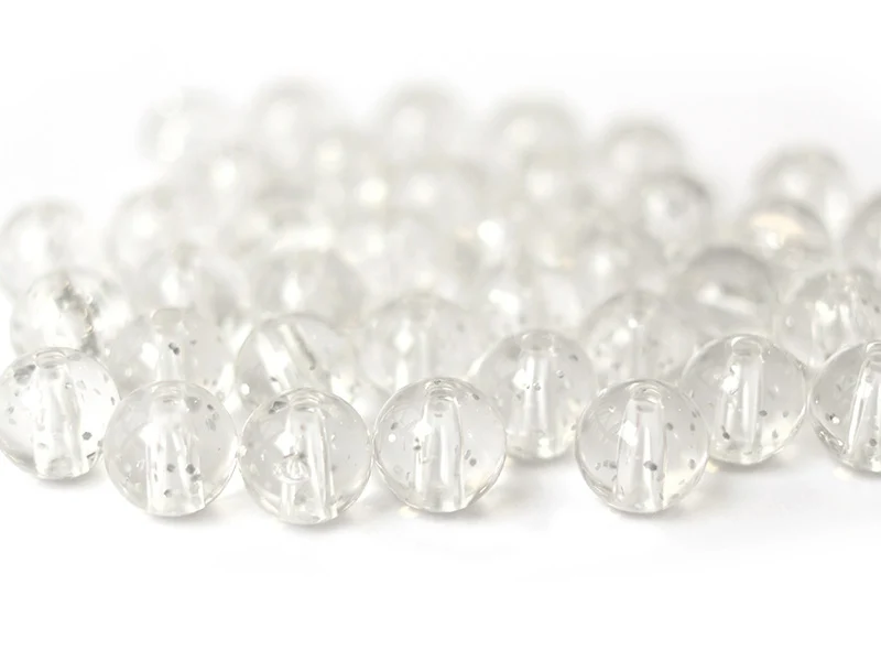 50 perles en plastique - ronde à paillettes - blanc - 7 mm