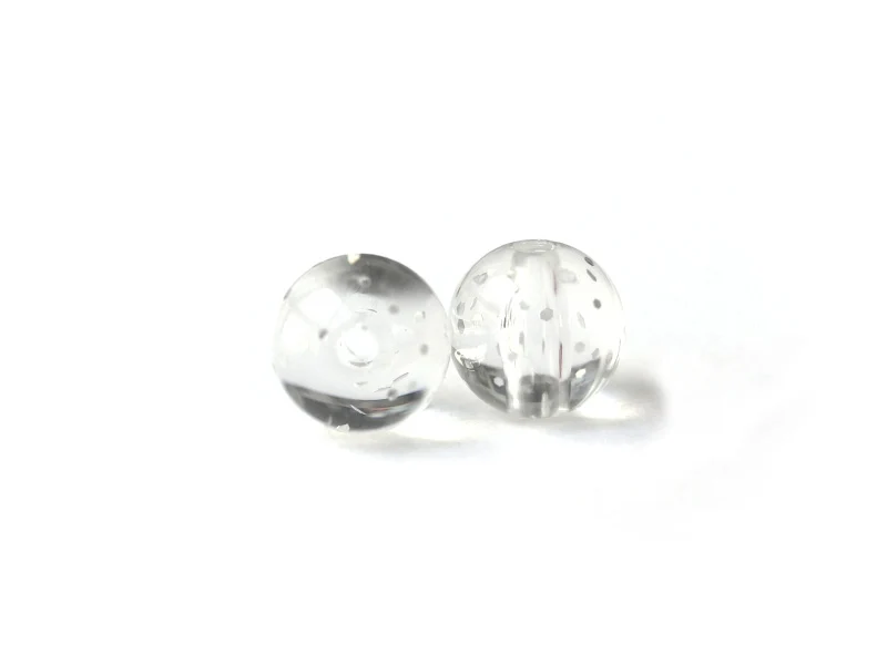 50 perles en plastique - ronde à paillettes - blanc - 7 mm