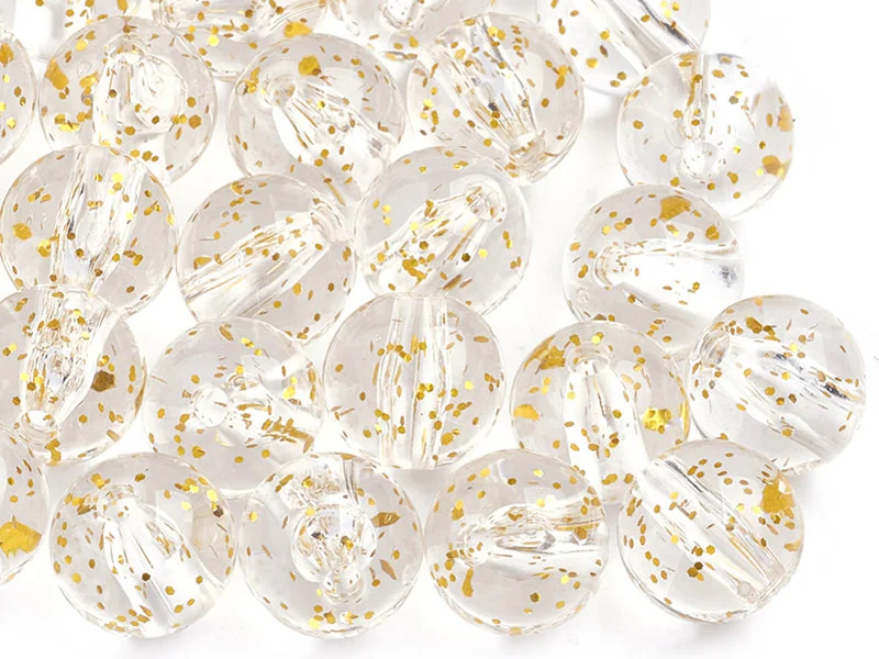 50 perles en plastique - ronde à paillettes - doré - 7 mm