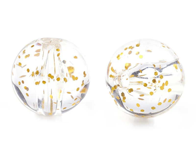 50 perles en plastique - ronde à paillettes - doré - 7 mm