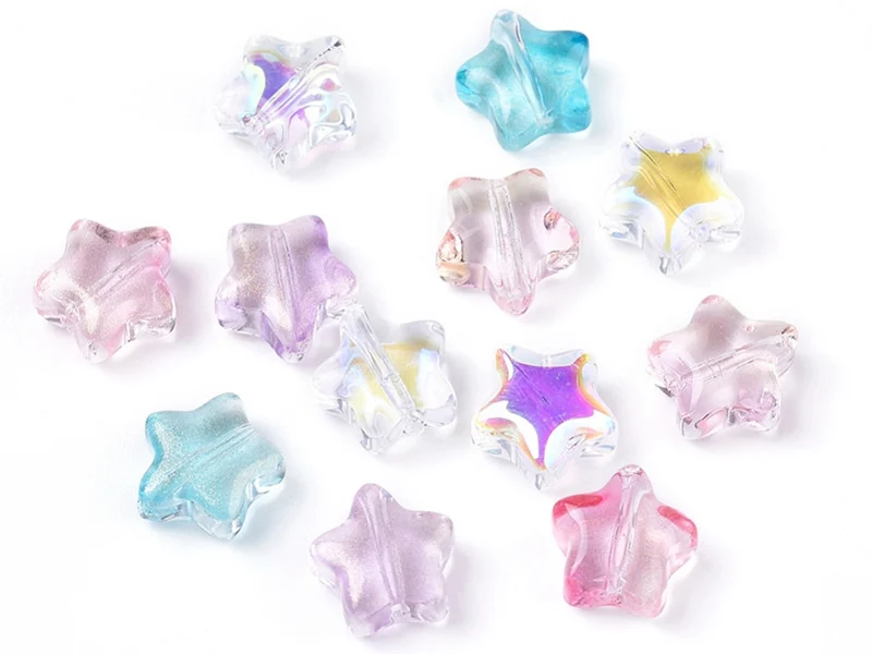 20 perles en verre - étoile couleur variées - 8 mm