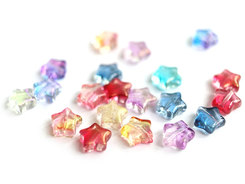 20 perles en verre - étoile couleur variées - 8 mm