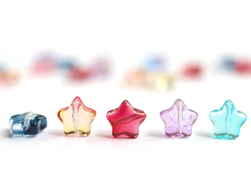 20 perles en verre - étoile couleur variées - 8 mm