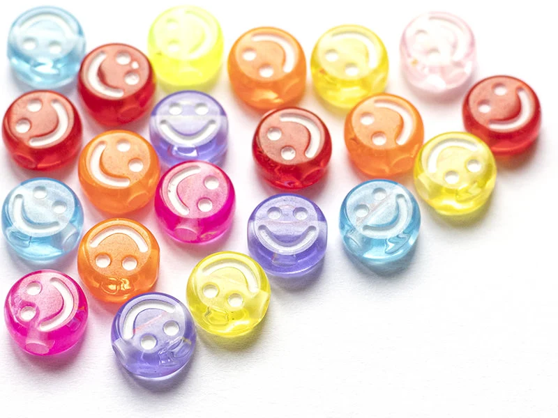 20 perles en plastique rondes symbole sourire -multicolore - 10 mm