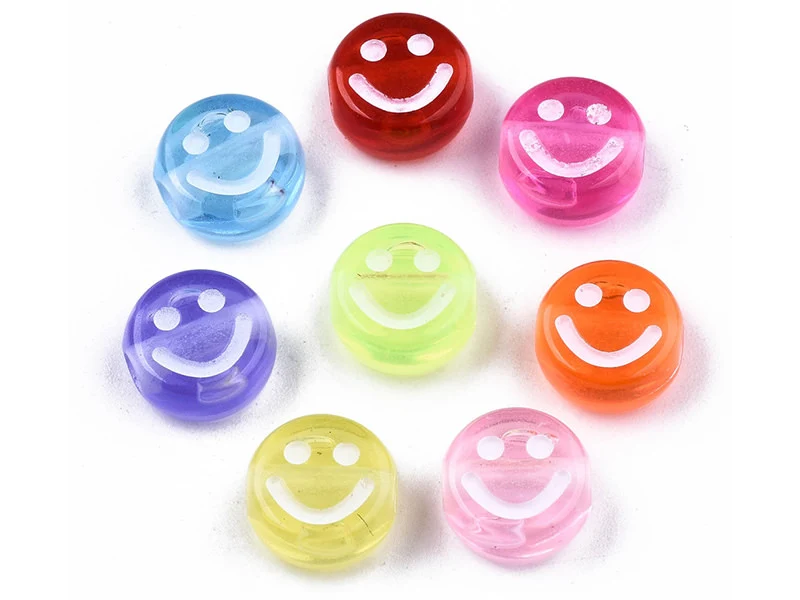 20 perles en plastique rondes symbole sourire -multicolore - 10 mm